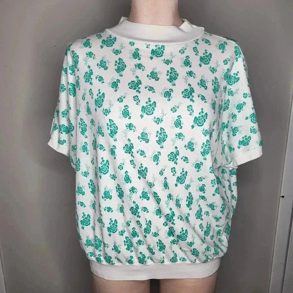 Vintage 1980's Chicory Womens Floral Green and White Top Size Large - Picture 1 of 6